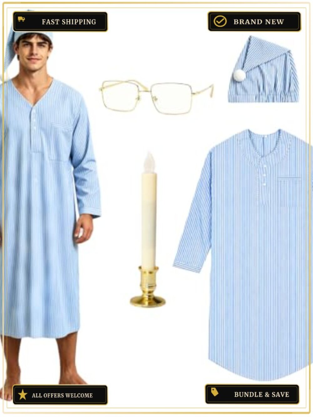 4 Pack Men Nightgown Costume Retro Night Robe Pajamas Adult Halloween Christmas